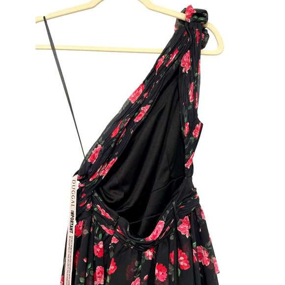 Mac Duggal Black Floral High Low One Shoulder Maxi Dress Gown Sz 4 NWT - Picture 8 of 11